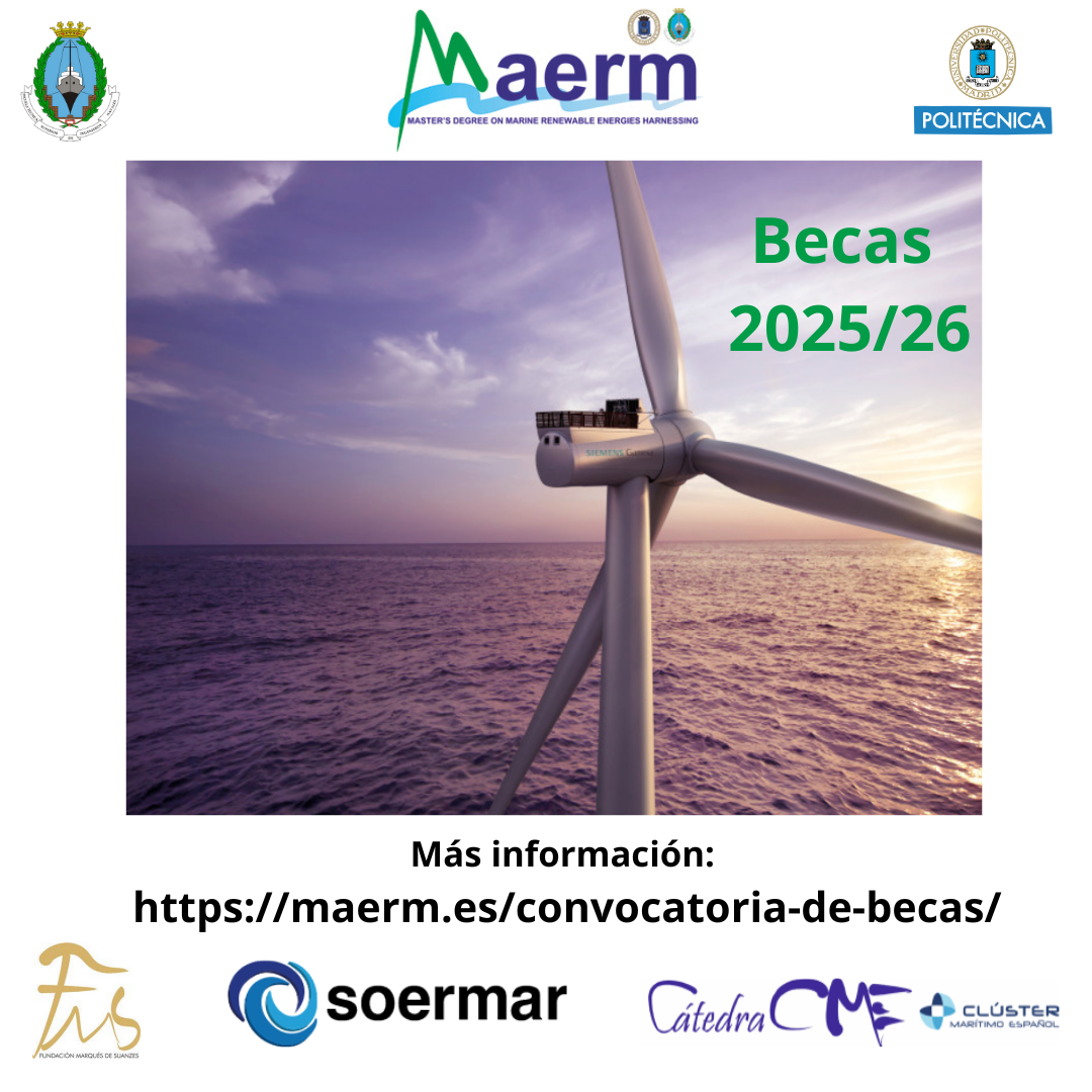 imagen de un aerogenerador situado en el mar con una puesta de sol